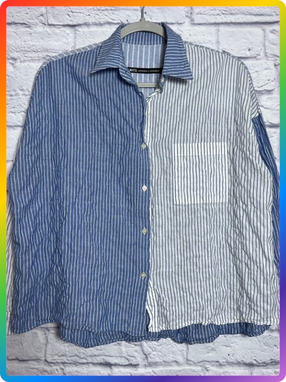 Nicholson & Nicholson Striped Button Down Shirt SIZE 38 Blue White Cotton Japan